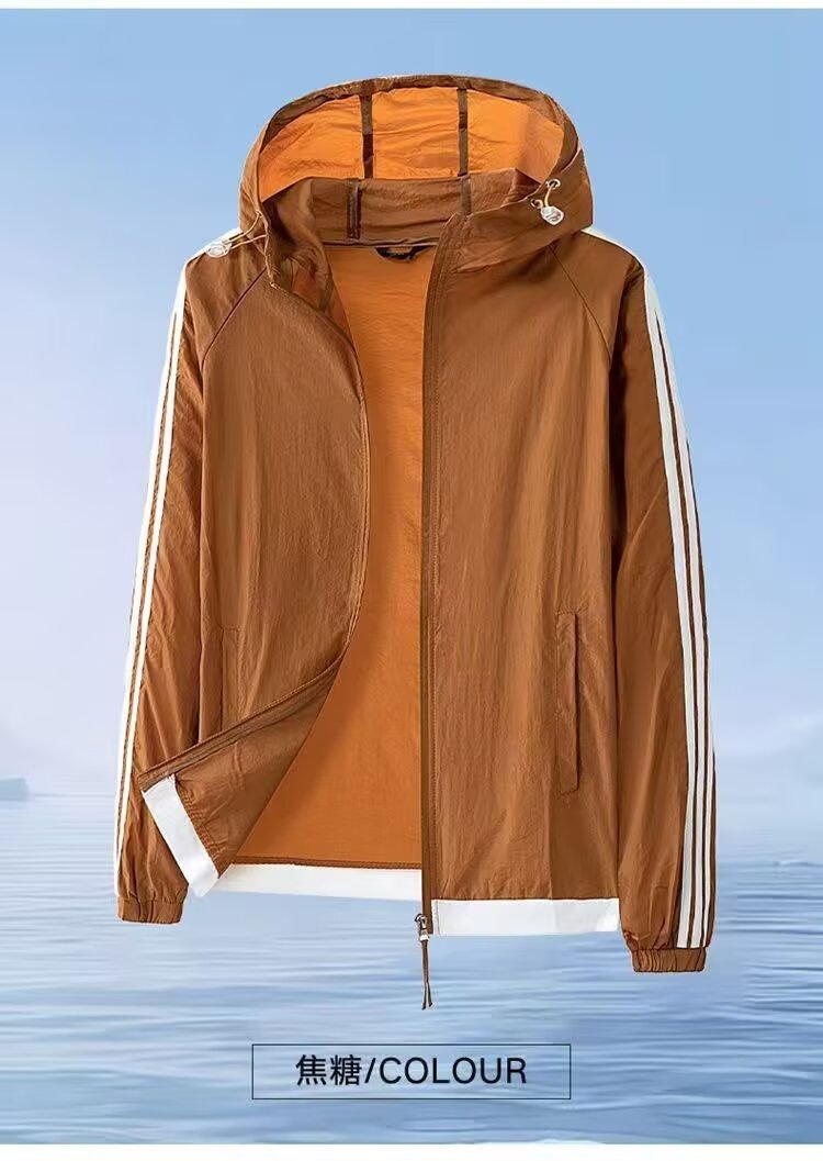 Hielo ligero y transpirable ropa de protección solar para hombres y mujeres encapuchados pescar cremallera montar ropa de cuero de manga larga chaqueta de protección solar para hombres