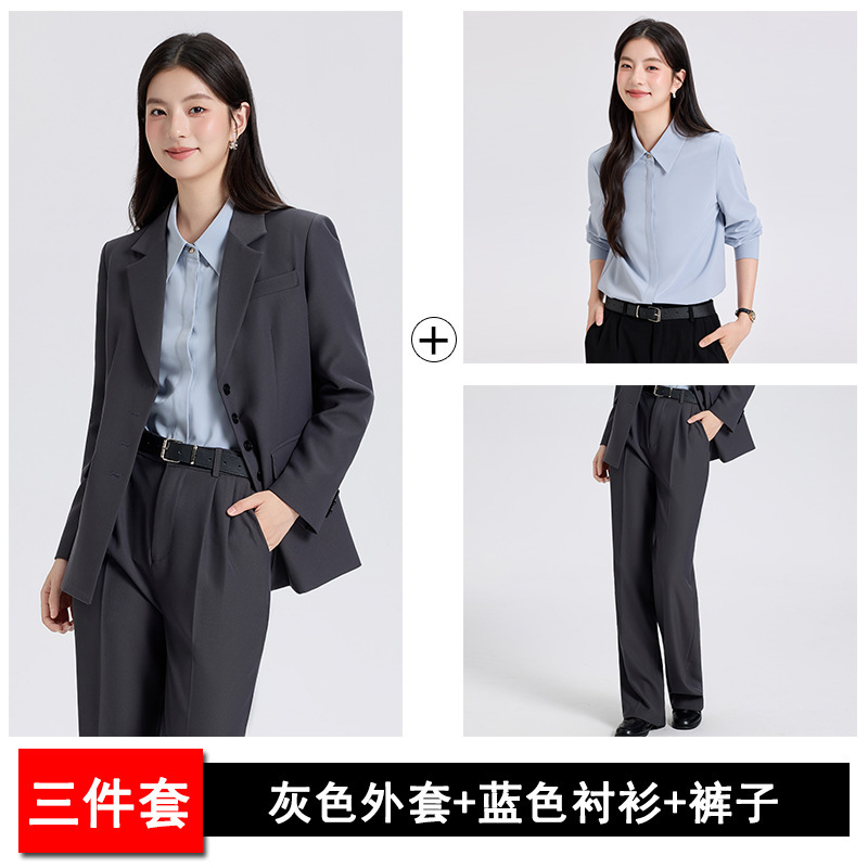 灰色西装外套女职业正装2025新款春秋季小个子大学生面试西服套装|undefined