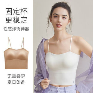 Summer Sling Inner Wear with Breast Pads, Thin Small Breast Push-Up Nude Fixed Cup Anti-Sagging Anti-Slip Tube Top for Women