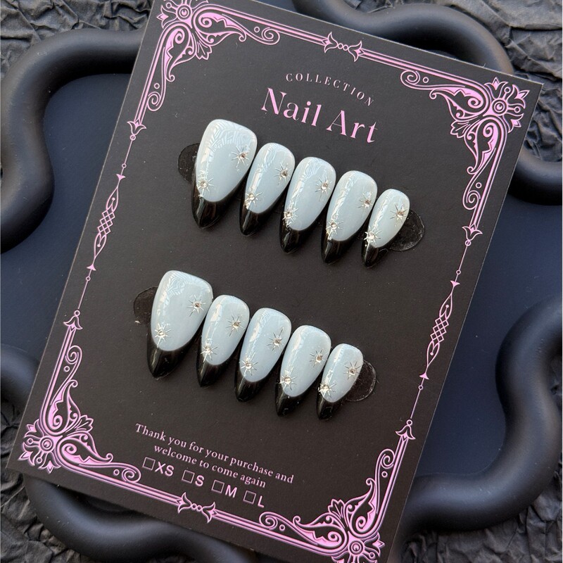 Y2K Cross-Border Handmade Nail Art Overseas Hot-Selling Almond Nail Stickers Shein Tume DIY Black French False Nails Y2K Cross-Border Handmade Nail Art Overseas Hot-Selling Almond Nail Stickers Shein Tume DIY Black French False Nails