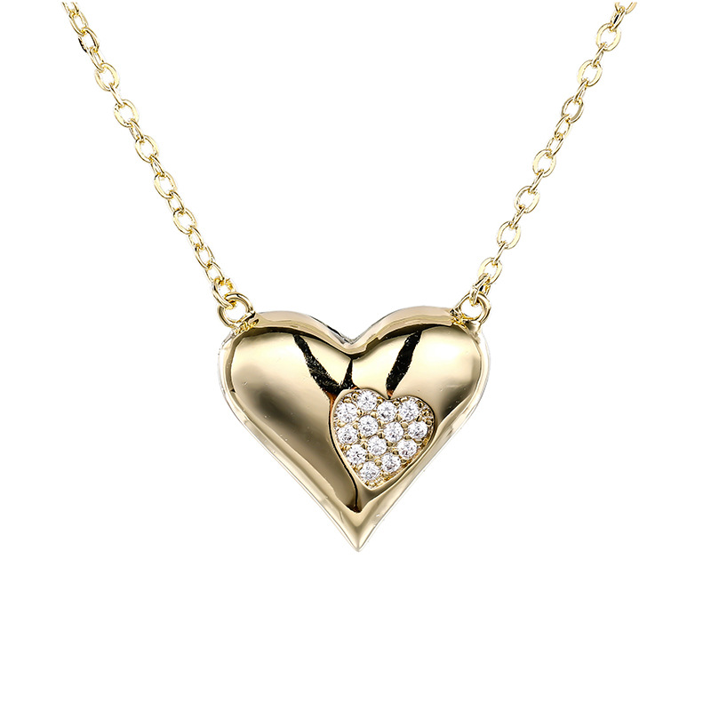 Chinoiserie Heart Shape Copper Plating Zircon Pendant Necklace 1 Piece