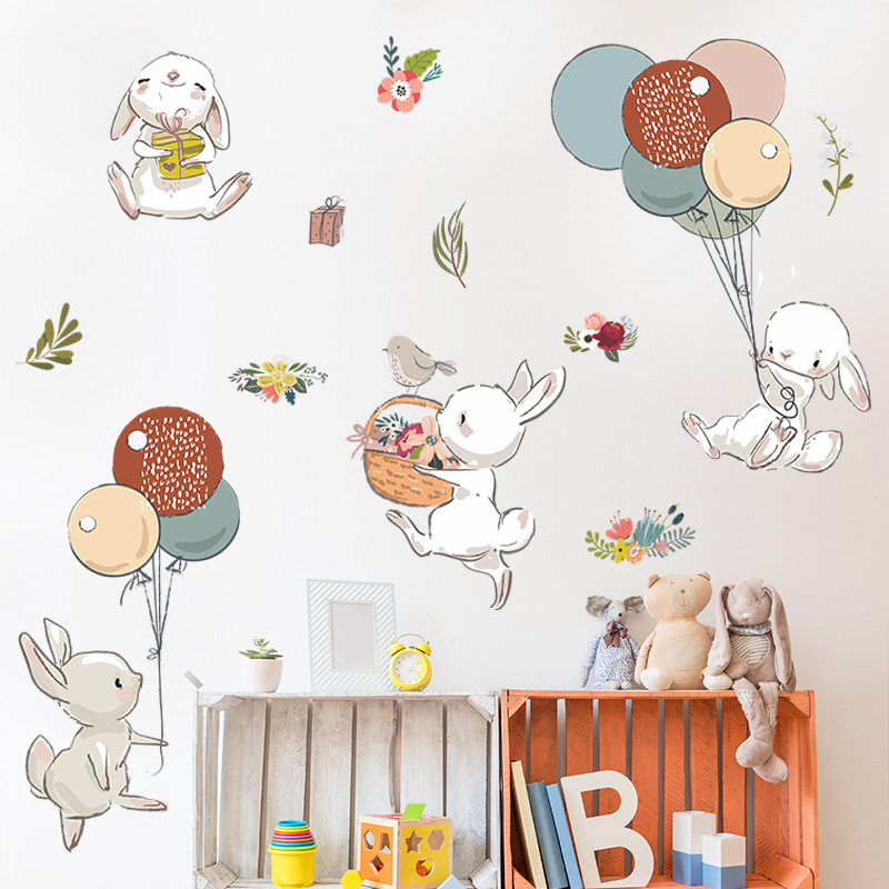 Nouveau Fx-d240 Lapin Ballon Fleur Enfants De Chambre Couloir Mur Embellir Mural Décoratif Autocollant Auto-adhésif display picture 4