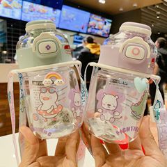 嬰幼兒可愛水杯兒童小容量便攜可背繩水壺送DIY貼紙小茶日記水杯
