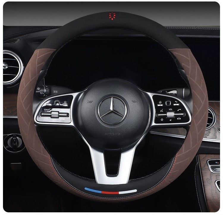 Cross-Border Car All-Season Suede Leather Steering Wheel Cover New Sweat-Absorbent Anti-Slip Breathable Handlebar Cover Wholesale for Men and Women