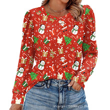 2025 秋季圣诞节礼物女式长袖套头上衣圆领长袖印花T恤