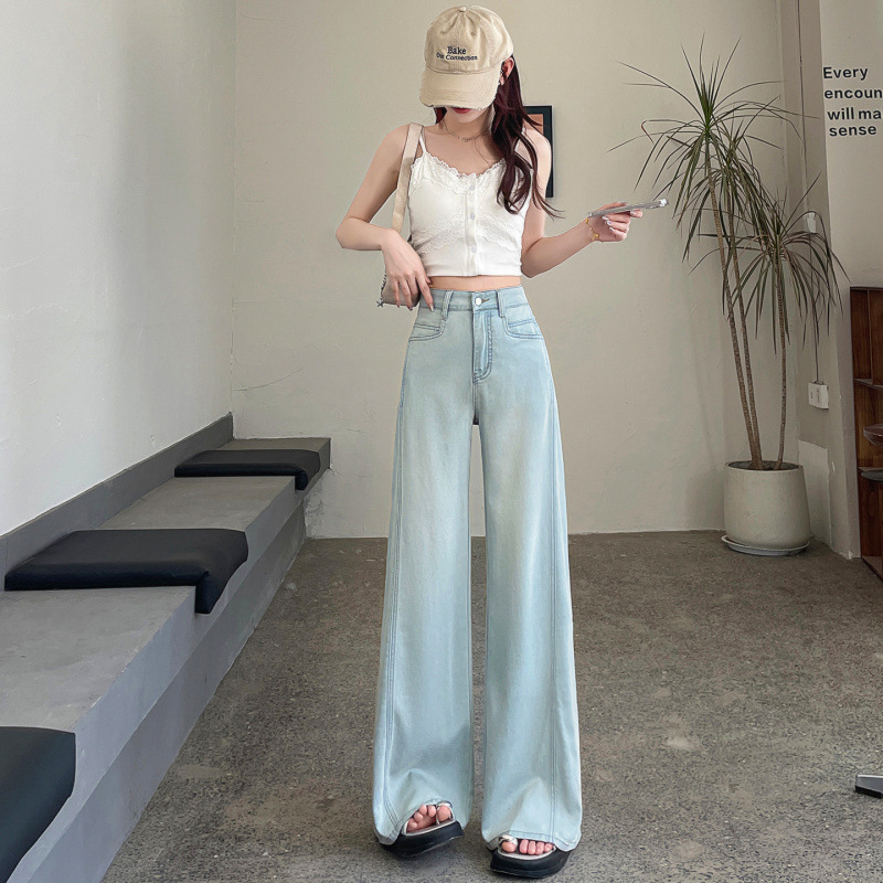 Lesel Tencel jeans de gran cuerno para mujeres verano 2026 cintura alta sensación de hielo sin piernas de trapazo pantalones de piernas anchas