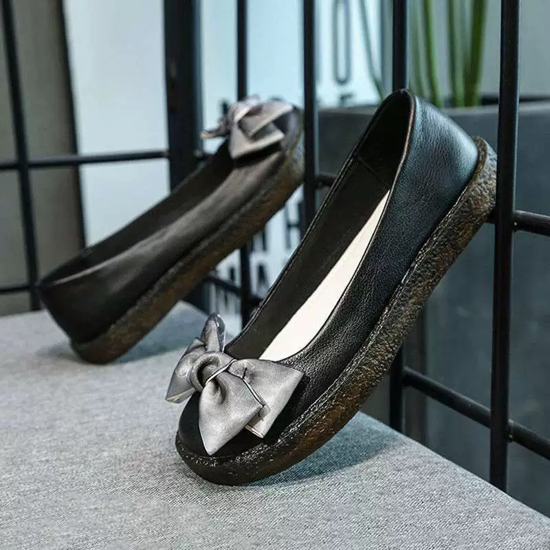 Doudou Shoes 2025 новый этнический стиль мама обувь бантик удобная нескользящая плоская обувь плотная подошва для женщин