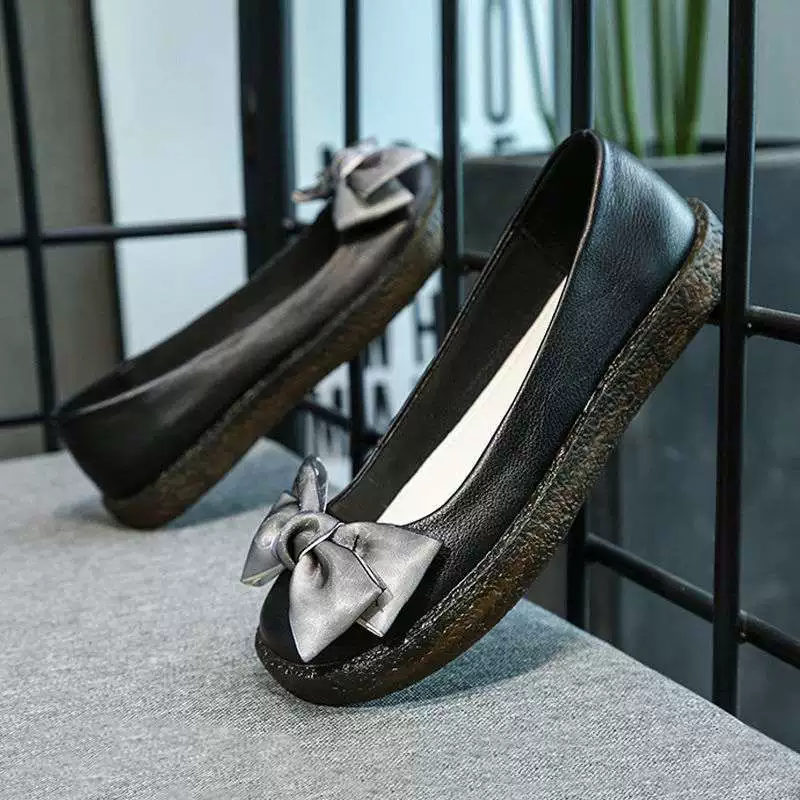 Doudou Shoes 2025 новый этнический стиль мама обувь бантик удобная нескользящая плоская обувь плотная подошва для женщин