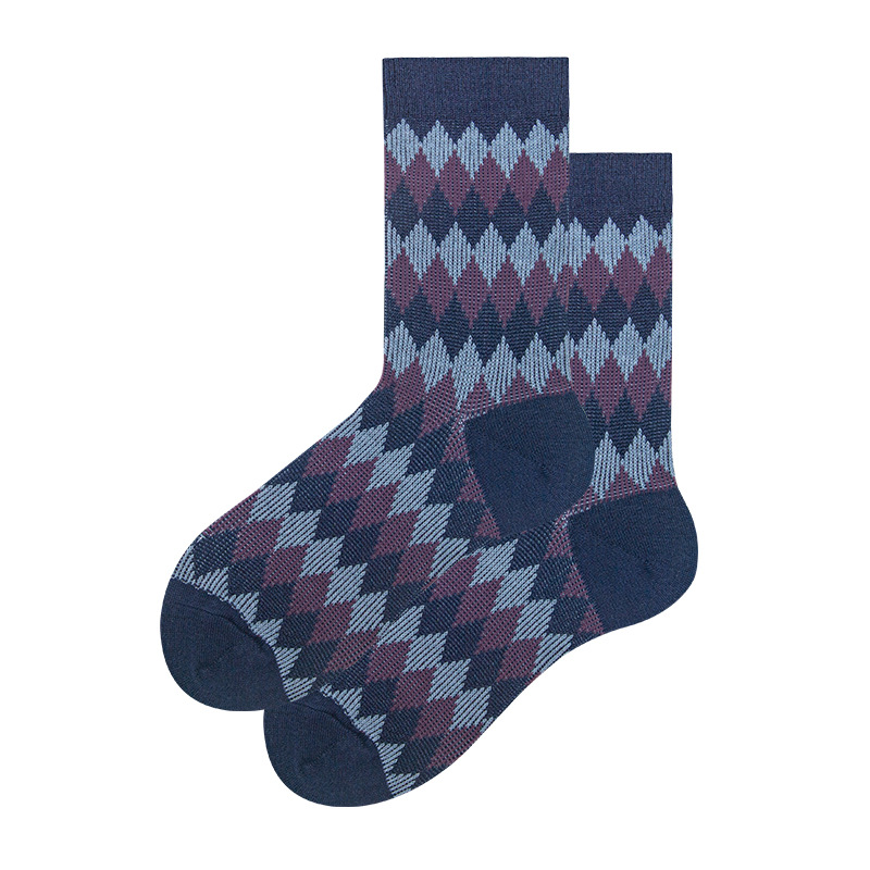 34274 Zhuji Socks Men's Diamond Color Block Socks Wool Retro Outerweary Socks Street Harajuku Socks