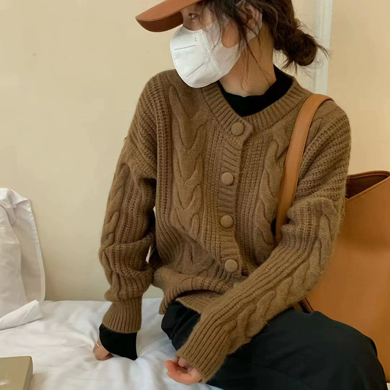 Autumn Cardigan, Korean-Style Loose Fit Sweater Jacket, Thick Knit, One Size
