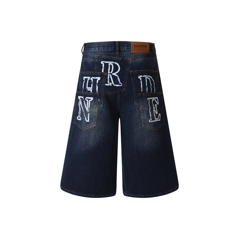 Trendy Street-Style Summer Denim Shorts for Men with Three-Layer Pockets, Five-Point Length, Layered Workwear Style, Unique and Niche Design
