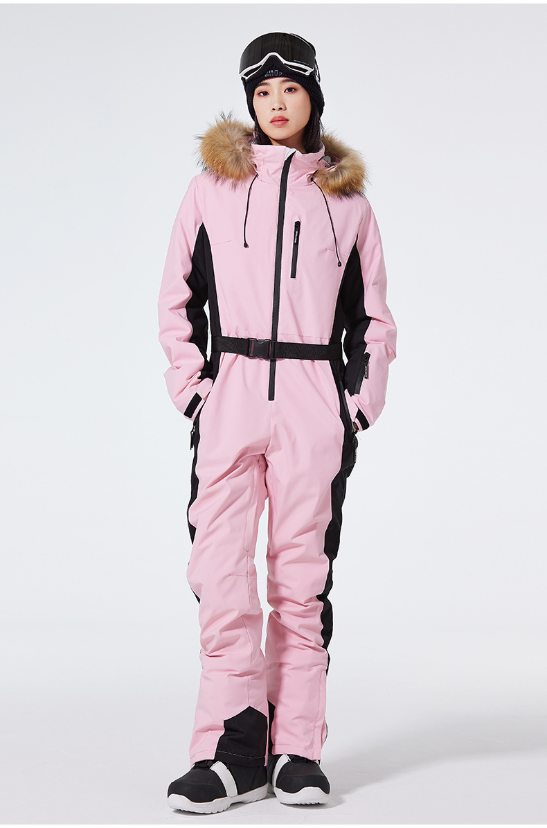 Combinaison de ski femme coupe slim – Combinaison de snowboard une pièce imperméable et coupe-vent | Vêtements de ski d'hiver à isolation thermique et poignets réglables_voghion.com