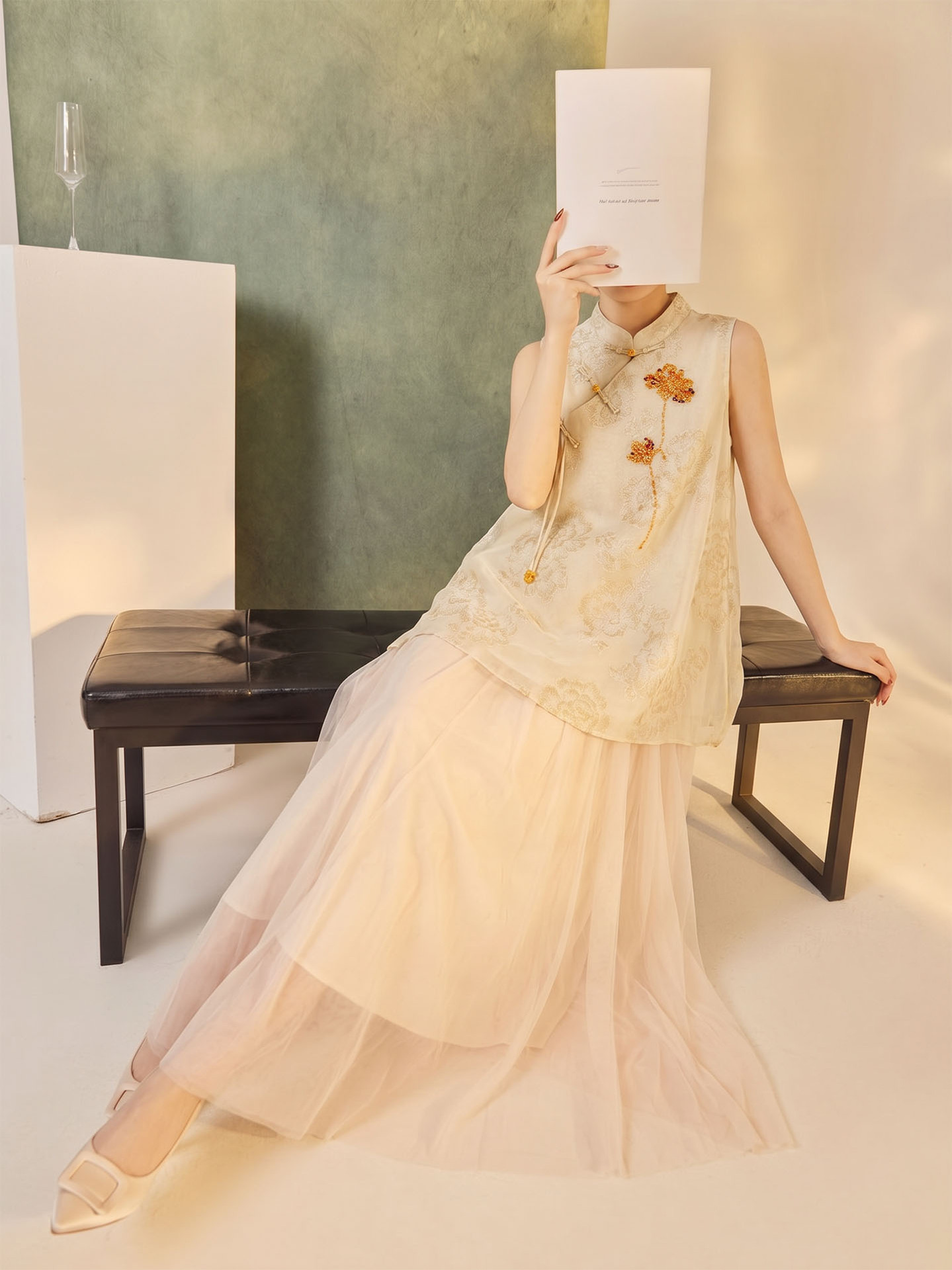 Đầm vest nữ retro chất jacquard cài snap — nghệ