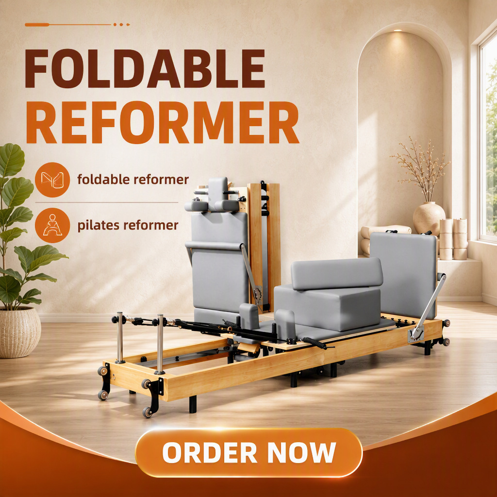 Cama de Pilates plegable, equipo de fitness para entrenamiento comercial en estudio de yoga, reformer.
