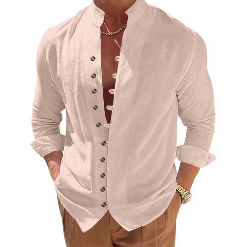 2025 Autumn Amazon Independent Store Button-down Men's Retro Linen Casual Loose Long-sleeve Shirt