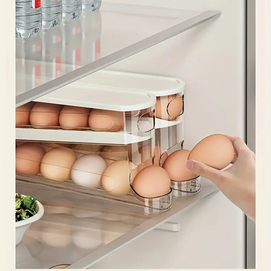 Organizador de Huevos Tipo Tobogán de Plástico PP, Portátil, para Refrigerador