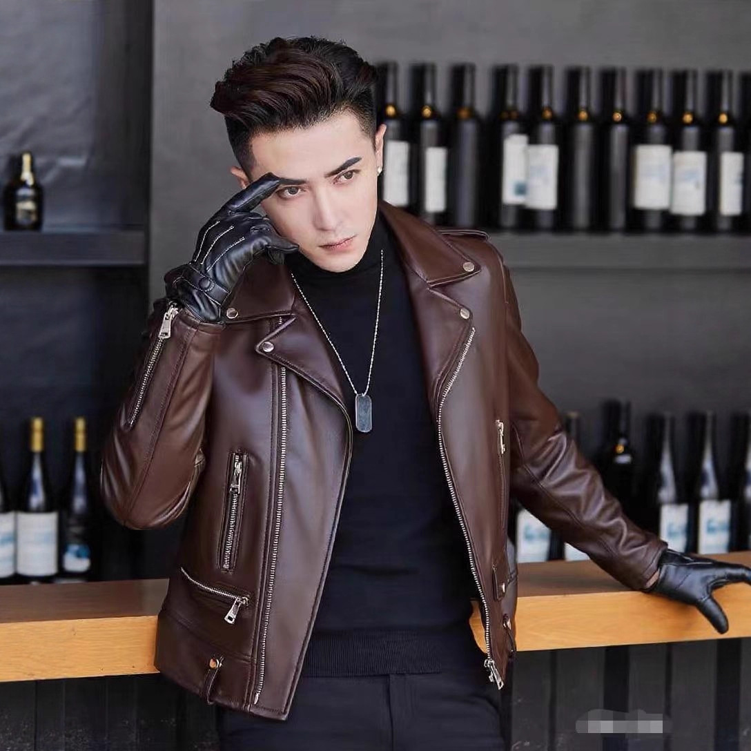 Men's Pu Leather Jacket Men's High-End 2025 New Spring & Fall Korean Style Slim Trendyy Motorcycle Jacket Men's Leather Jacket