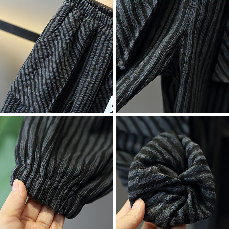 6128 Traje de primavera para niños 2025 nuevo suéter a rayas fresco y guapo falso de dos piezas de bebé moda fresca primavera y otoño