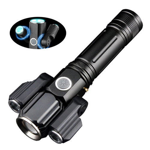 Cross-border new strong light flashlight multi-functional self-defense outdoor waterproof night fishing lighting three-head charging LED