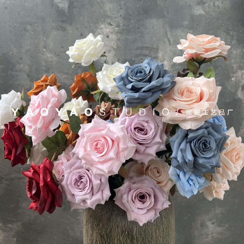 3-head diamond rose simulation single rose autumn color home hotel wedding photography props decorative flower ornaments 3-head diamond rose simulation single rose autumn color home hotel wedding photography props decorative flower ornaments