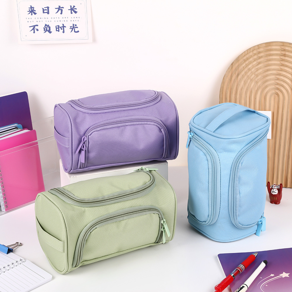 Estuche para lápices Oxford de doble capa de gran capacidad transfronterizo, bolsa de papelería de almacenamiento lateral multifuncional, bolsa de lápices simple para estudiantes portátiles