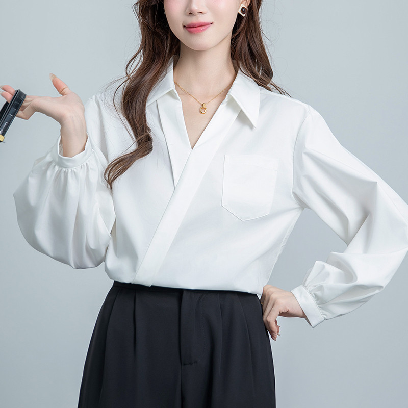 2026 In-Stock White Shirt for Women, Early Autumn New French-Style Simple Design, Long-Sleeve, Elegant and Age-Reducing Top 2026 In-Stock White Shirt for Women, Early Autumn New French-Style Simple Design, Long-Sleeve, Elegant and Age-Reducing Top