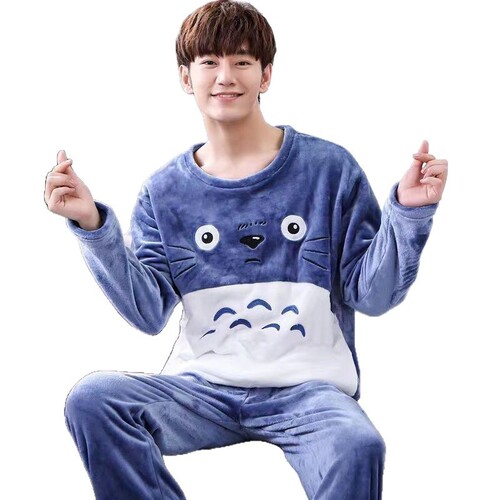 Men's Pajamas Autumn and Winter Coralline Flannel Pajamas for Men Cartoon Men's Clothing Can Be Worn Outside Men's Pajamas Homecoming Clothes