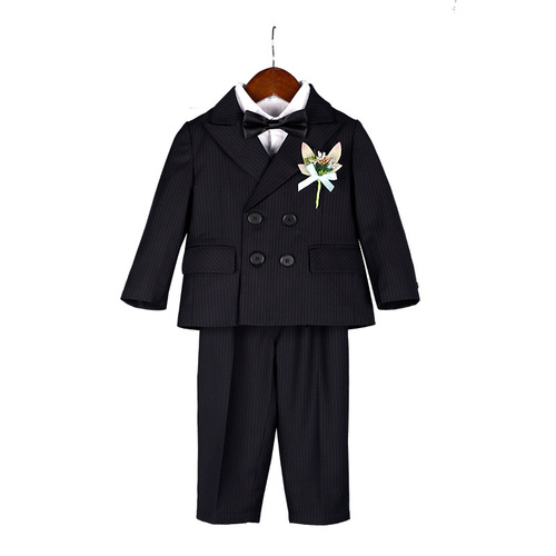 Children's three-piece suit, children's autumn and winter boy's dress, striped baby one-year-old dress, wedding flower girl photography
