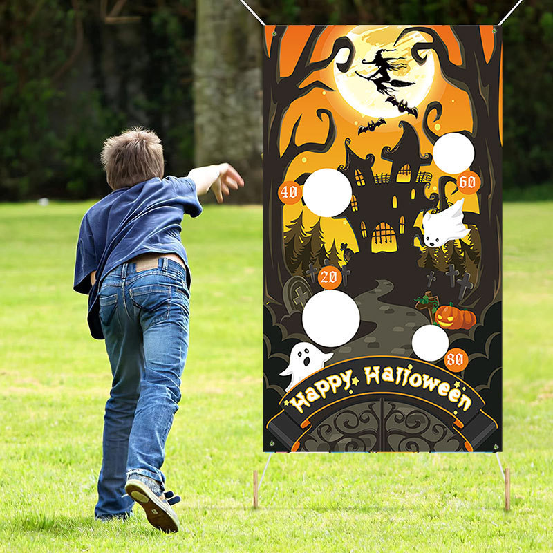 Amazonの新しいハロウィーンサンドバッグフラグ投げ小道具バナーサンドバッグゲーム吊り下げ旗フラグサポート画像|undefined