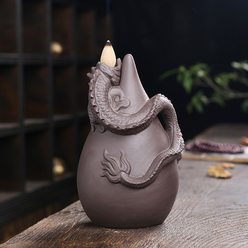 Purple sand Chinese dragon backflow incense burner home furnishings creative large dragon backflow incense burner craft gifts