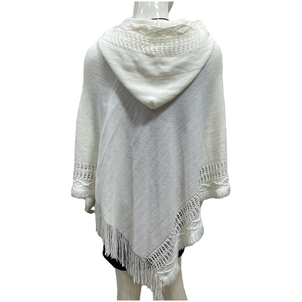 2023秋冬跨境女连帽纯色镂空流苏大码MM宽松显瘦斗篷披肩现货供应