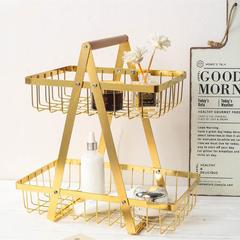 Gold-painted lacquering craft, detachable and assembly multi-layer storage, convenient wooden basket wrought iron fruit basket