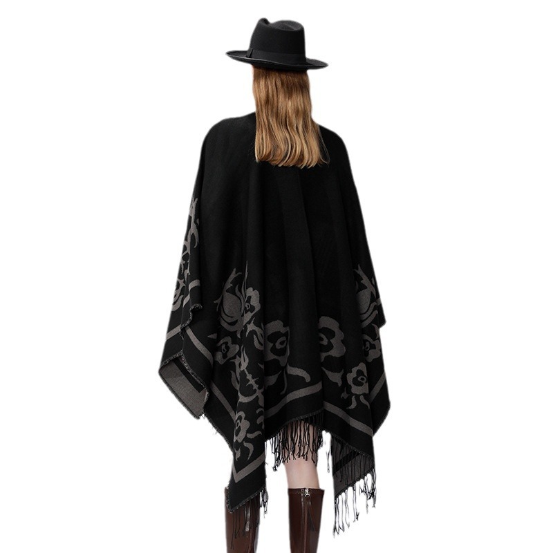 Nuevo otoño y invierno transfronterizos con patrón de fondo universal para viajes de mujeres, chal de estilo nacional europeo y americano, abrigo caliente con horquilla