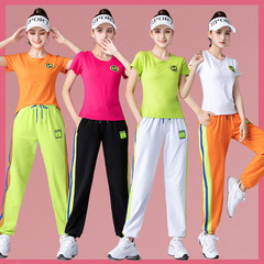 婷姿の広場のダンスの服装の新型のスーツの綿の夏の半袖の運動のレジャー団体の鬼歩のダンスのフィットネスの演技の服