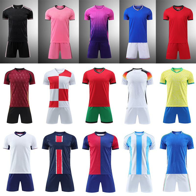 Traje de uniforme de fútbol de club transfronterizo al por mayor de velocidad, camiseta retro para adultos para niños, traje de entrenamiento de comercio exterior de manga corta, verano