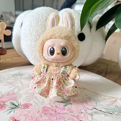 Only clothes] First and second generation blind box Labubu sitting party dress for children floral pinafore dress Labubu plush wearing
