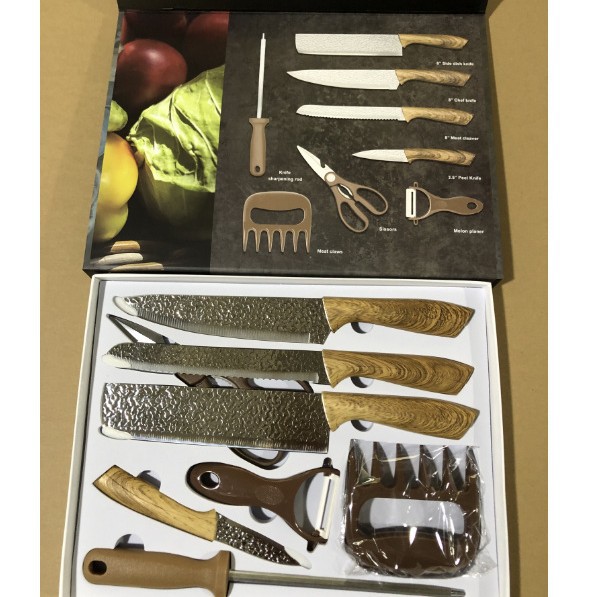 Comercio exterior de acero inoxidable martillo 6 piezas cuchillo de cocina doméstico cuchillo de cocina de corte de verduras martillo negro conjunto de herramientas de corte