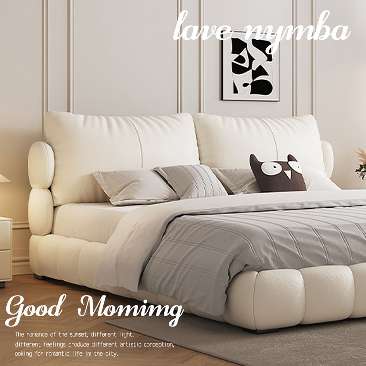 2024 New Master Bedroom Leather Bed French Cream Style Puff Bed Modern Simple Leather Bed Double Wedding Bed Soft Bed