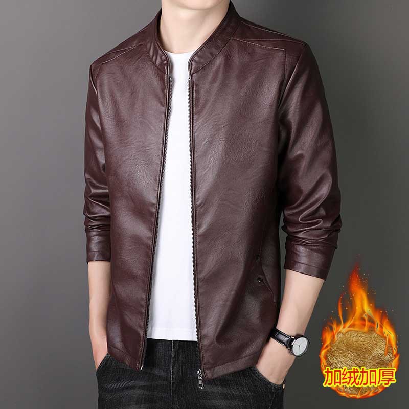 Nueva primavera y otoño chaqueta de cuero delgada hombre chaqueta corta de cuero PU chaqueta de negocios casuales chaqueta de hombre de terciopelo grueso chaqueta de cuero