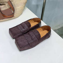 2025春季气质新款时髦方头乐福鞋女时尚英伦风单鞋两穿踩跟小皮鞋