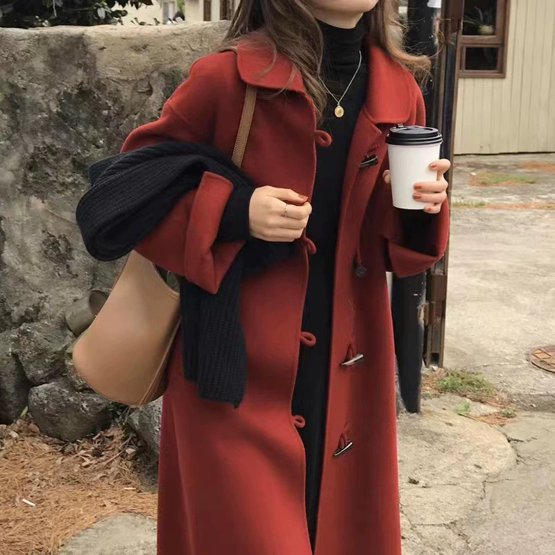 Красное двухстороннее кашемировое пальто, Женское зимнее новое осенне-зимнее маленькое утолщенное шерстяное пальто 2022 года