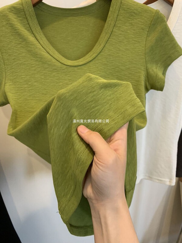 Comfortable and Breathable Tencel Cotton Blend Short-Sleeve T-Shirt, Summer Sage Green, Flattering U-Neck Slim-Fit Top Comfortable and Breathable Tencel Cotton Blend Short-Sleeve T-Shirt, Summer Sage Green, Flattering U-Neck Slim-Fit Top