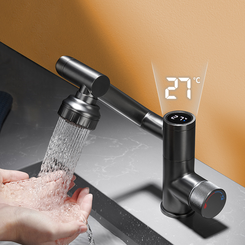Pantalla digital multifuncional de cobre completo gris de arma para atraer riqueza lavabo de gato lavabo giratorio lavabo lava