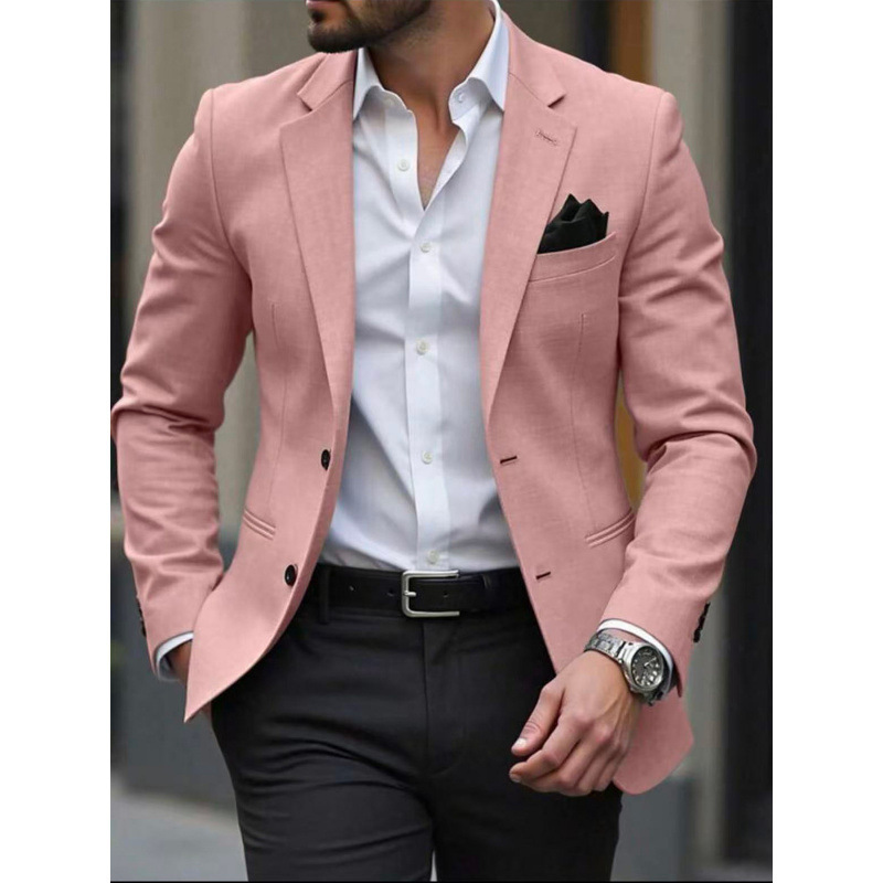 2026 new men's casual slim-fit blazer, suitable for spring and autumn, solid color, single-breasted, lightweight business suit