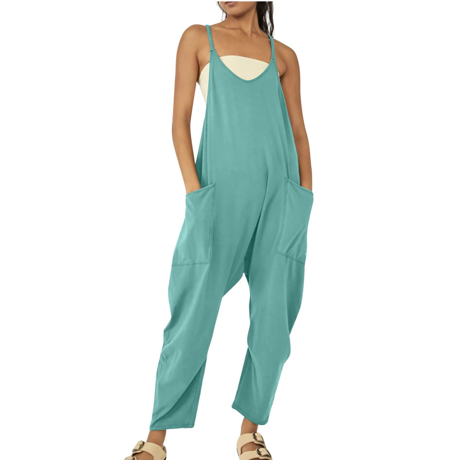 2022 mujeres europeas y americanas ropa Amazon tamaño estación independiente popular color sólido cremallera parche bolsa Sling jumpsuit grasa cadera Pantalones