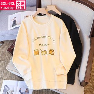Plus size chubby girl women's clothing 2023 Autumn New plus size top round neck lovely printed sweater for women Wholesale