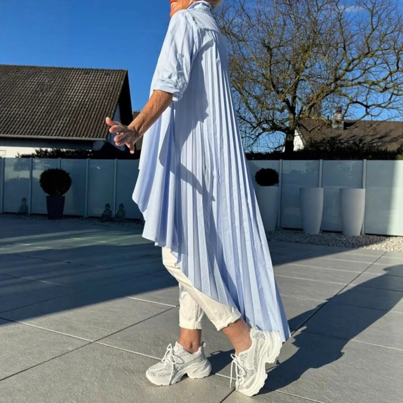 2025 Summer and Autumn Aliexpress Amazon Cross-Border European and American Fashionable Long Tail Shirt Dress