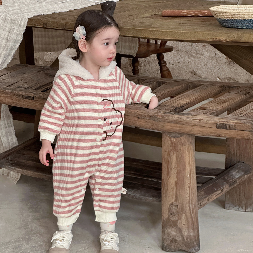 Ropa de bebé otoño e invierno oso a rayas mono clip de bebé escalada de algodón ropa de invierno super lindo y grueso cálido mameluco