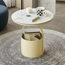 工厂速发岩板迷你小茶几金属储物角几轻奢圆桌卧室床边桌沙发边几