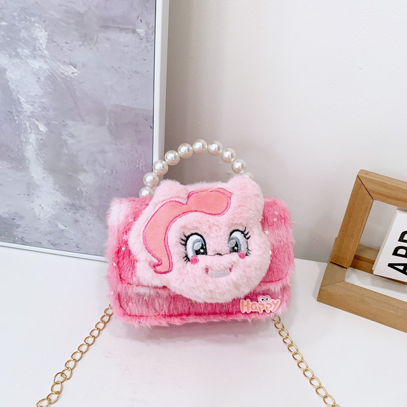 Nuevos bolsos para niños otoño e invierno, bolsos de mensajero lindos para niñas coreanas, bolsos de lana de moda para niñas, bolsos de perlas